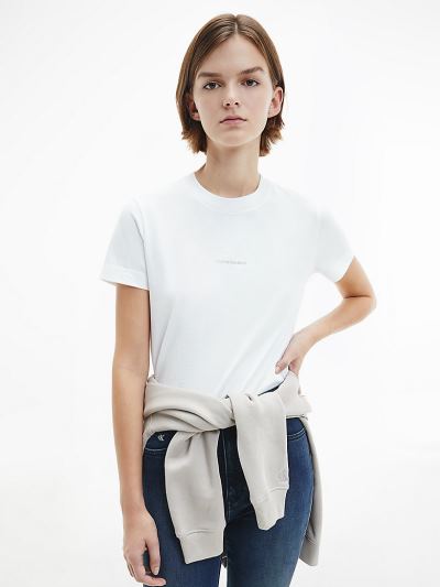 Calvin Klein Ruhák HU117548 | Calvin Klein Organic Cotton Logo Női Póló Világos Fehér